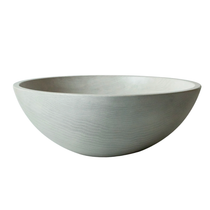 XL White Pearl Round Serving Bowl in pale greyish-white wood with subtle wavy grain, isolated on a white background.