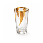 Vintage 22K Gold Swirl Highball Glasses | Set of 8, clear glass with golden swirl pattern and rim on a white background.