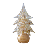 Vintage Murano Gold Fleck Tiered Glass Christmas Tree, clear glass with sparkling gold flecks, shiny round gold base.