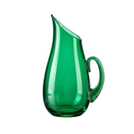 Blenko Pulled Spout Pitcher, transparent emerald green glass with a graceful teardrop form and C-handle.