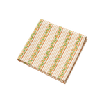 Elise Napkin in white cotton with orange stripes and green floral vine border, folded square shape