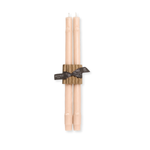 Big Island Bamboo Taper Candle | Set of 2, pale peach bamboo-textured wax, tall taper candles bundled with corrugated paper and a ribbon.
