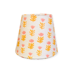 Claire Marigold Lamp Shade for Cordless LED Lamps in white linen fabric with orange marigold and pink floral pattern, tapered cone shape.