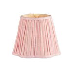 Pink Scalloped Lampshade for Bamboo Rechargeable Lamp, pleated pink fabric with a cream interior and scalloped bottom edge.