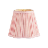Pink Scalloped Lampshade for Bamboo Rechargeable Lamp, pleated pink fabric with a cream interior and scalloped bottom edge.