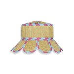 Rumba Ribbons Luxe Manhattan Hat in natural straw with pink and blue striped ribbon trim and scalloped brim