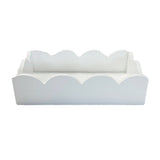 Lacquered Scalloped Guest Towel Holder in white, with a glossy finish and decorative wavy edges for guest towels.