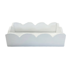 Lacquered Scalloped Guest Towel Holder in white, with a glossy finish and decorative wavy edges for guest towels.