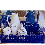 Blue Acrylic and Rattan Gallery Tray