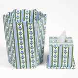Cottage Garden Blockprint Scallop Tissue Box Cover in Blue