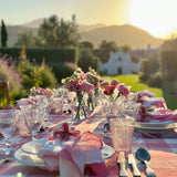 Pink Gingham Linen Tablecloth with Green Border