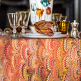 Marble Fan Linen Tablecloth | Rust Red, Yellow & Orange
