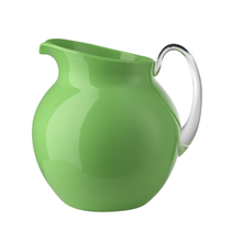 Shatterproof Acrylic Palla Pitcher, bright green with a bulbous body, clear handle, and pouring spout.