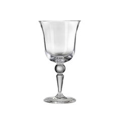 St. Moritz Water/Wine Glass in clear glass, featuring a flared rim, tapered bowl, and unique spherical beaded stem on a round base.