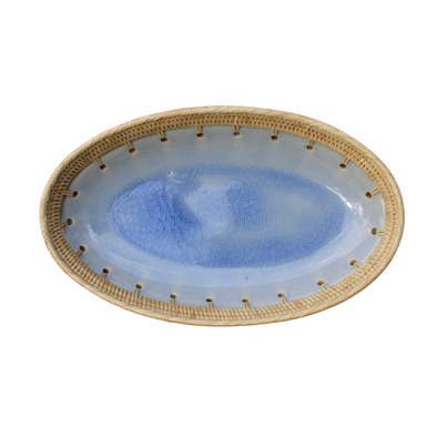 Rattan and Ceramic Oval in Blue