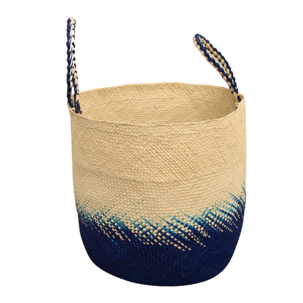 Woven Colorful Floor Basket in Shades of Blue