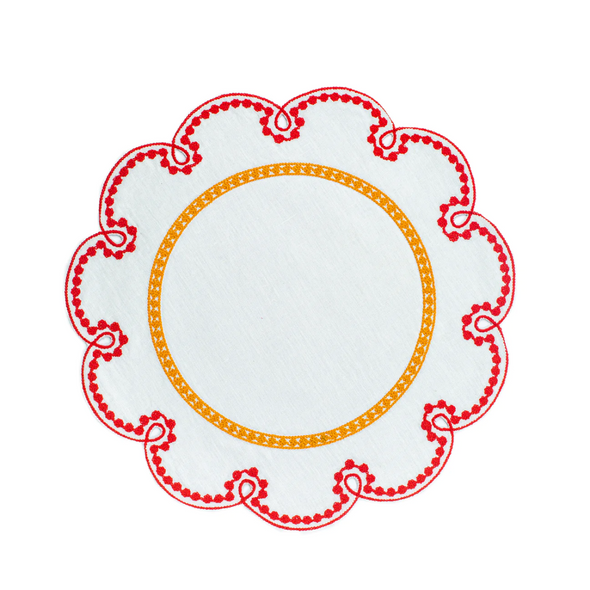 Fete Linen Embroidered Placemats in Amber/Red, set of 4