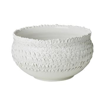 white ceramic bowl, feathered pottery, home decor, two webster
