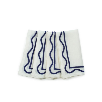 Colorblock Embroidered Linen Napkins, Set of 4