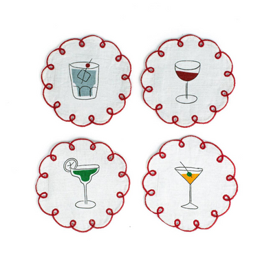Fete Embroidered Linen Coasters, set of 4