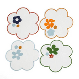 Floral Embroidered Linen Coasters | Set of 4