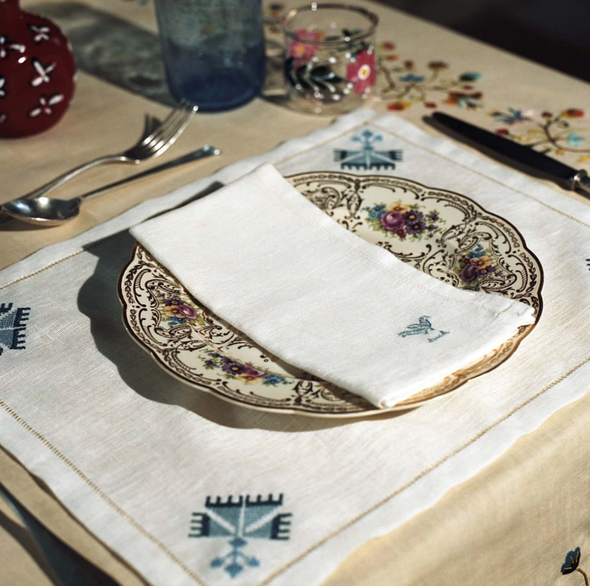 Ottoman Carnation Embroidered Placemat, set of 2