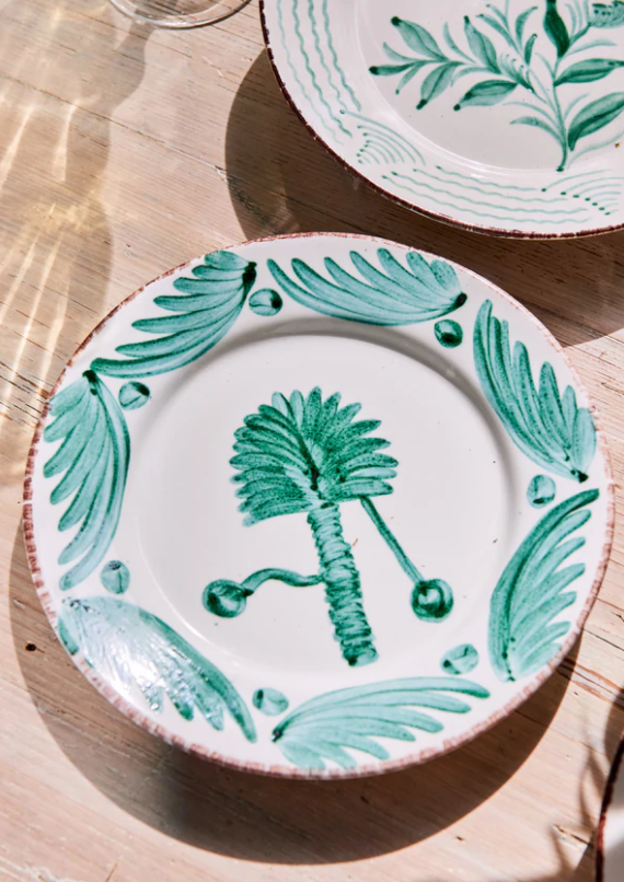 Green and White Palm Spanish Plate