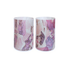 Nougat Tumblers | Set of 2 in hand-blown glass, featuring a vibrant fragmented pink and purple abstract pattern.