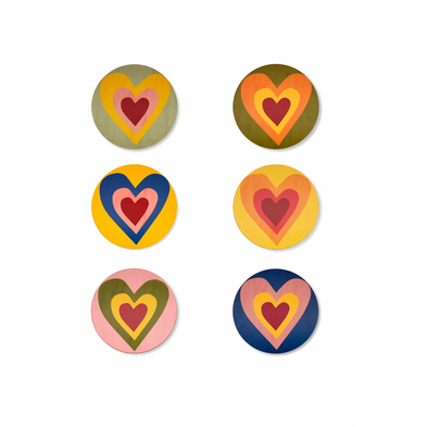 Heart Cork-Backed Coasters, set of 6
