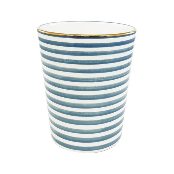 blue and white striped vase, chabi chic, gold detail, two webster