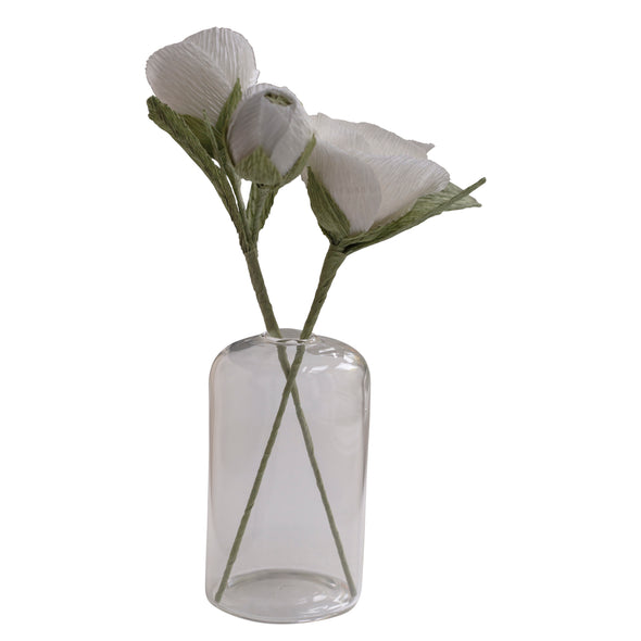 paper and bead, glass vase, paper maiche flowers, white flowers, decor